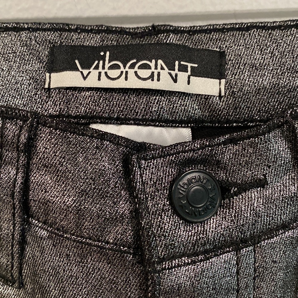 Vibrant Silver Gray Metallic Bootcut Flare Denim Shiny Pants NWT Multiple Sizes - Picture 5 of 16